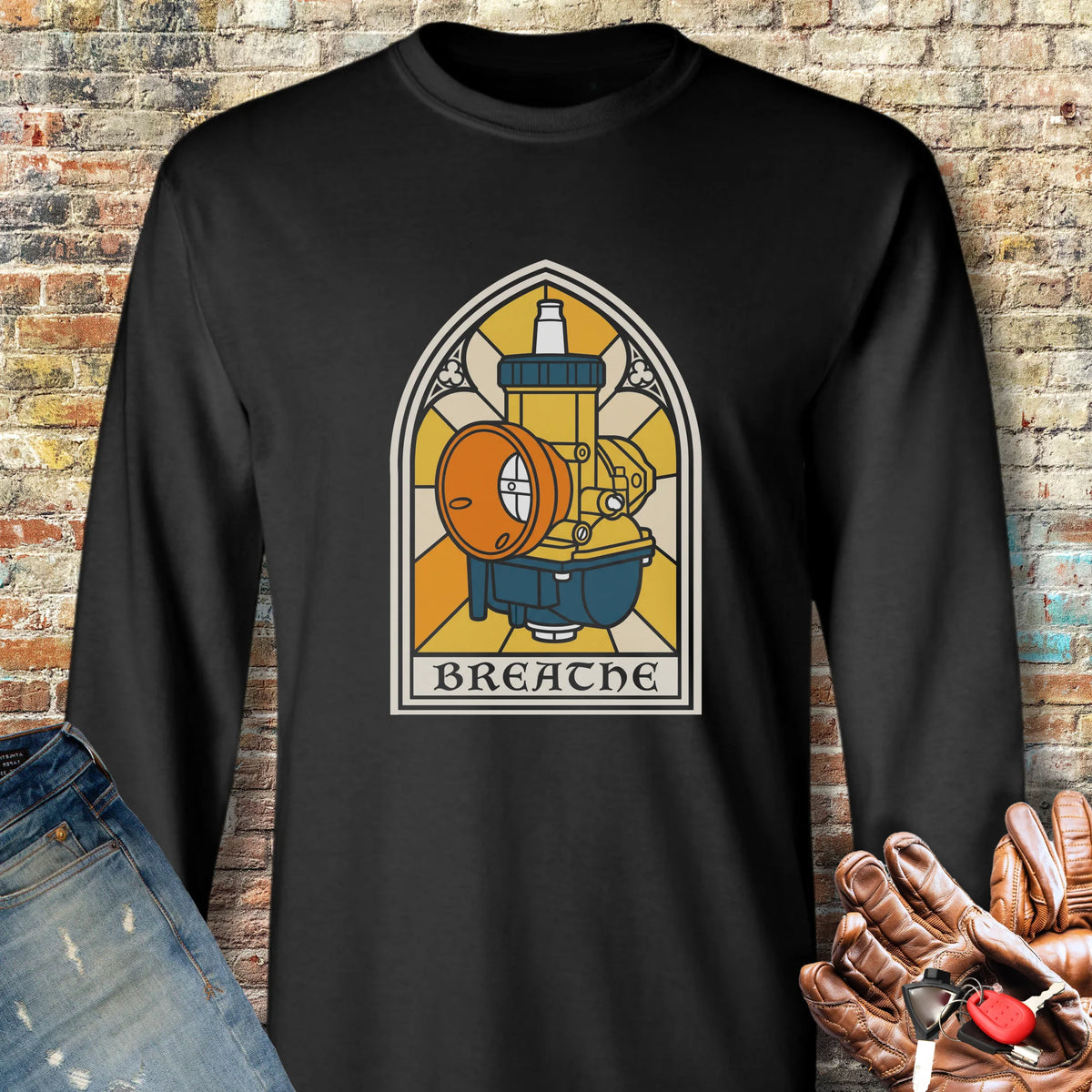Stained Glass Carb Long Sleeve T-Shirt - Black