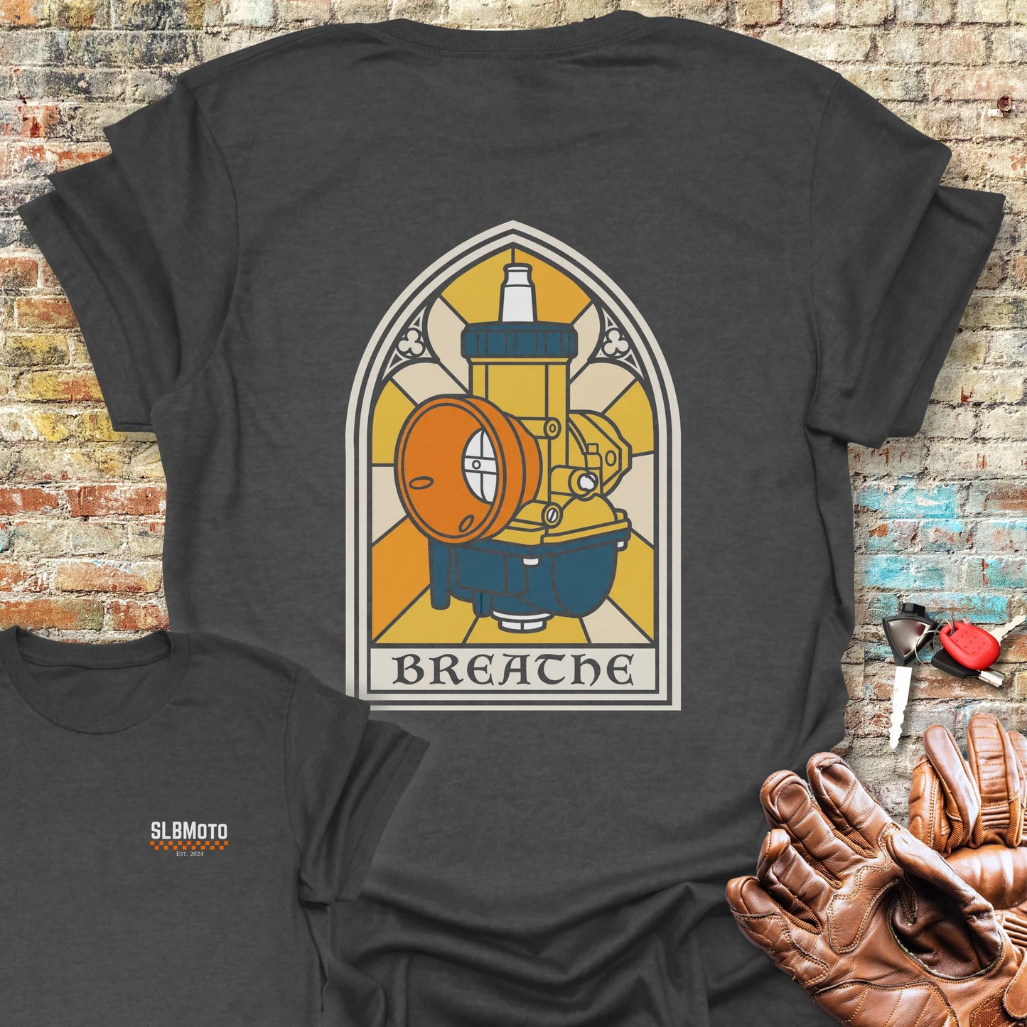 Stained Glass Carb Back Print T-Shirt - Dark Heather