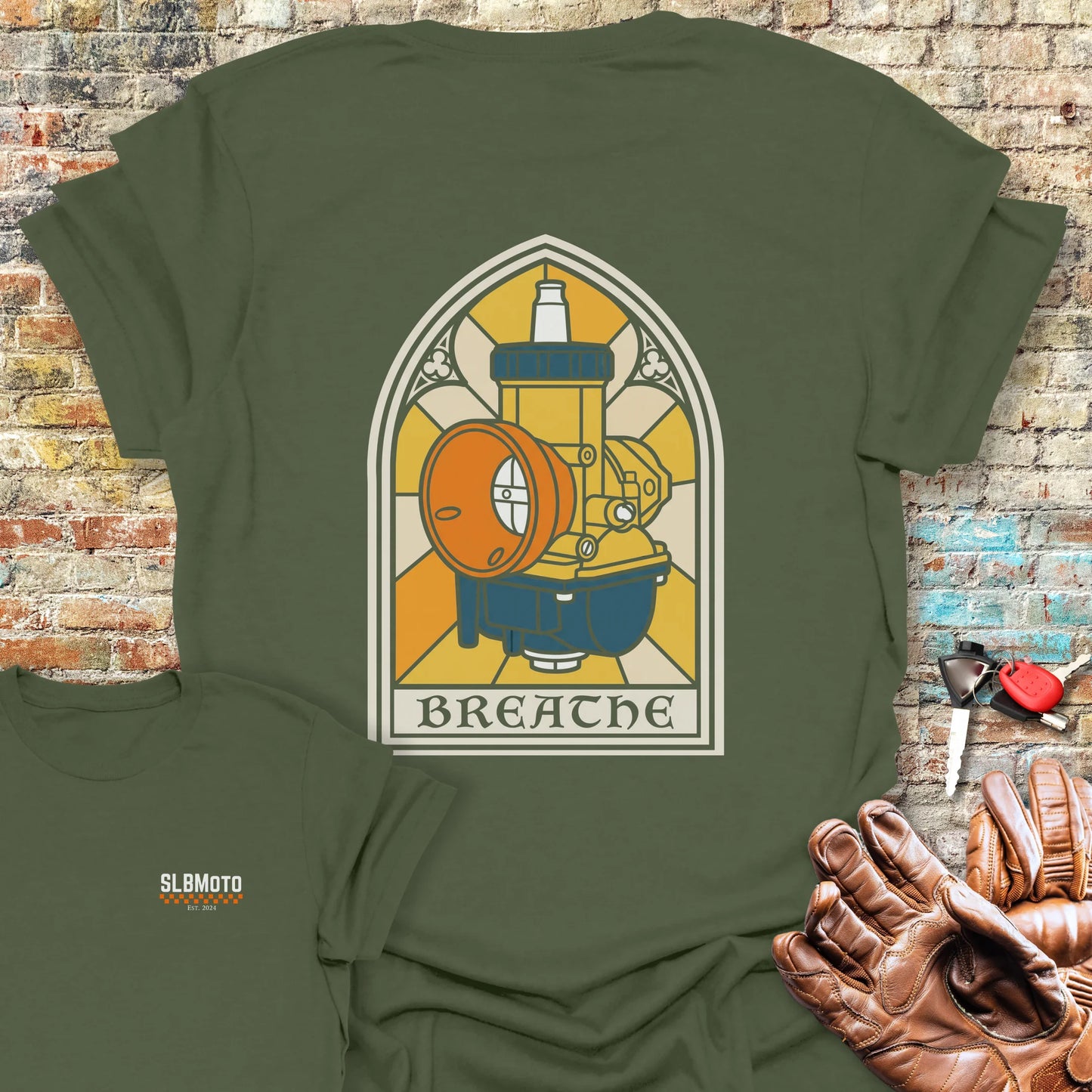 Stained Glass Carb Back Print T-Shirt - Military Green