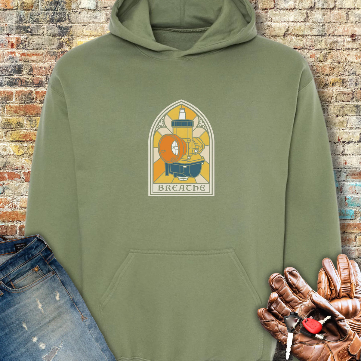 Stained Glass Carb Hoodie - Military Green