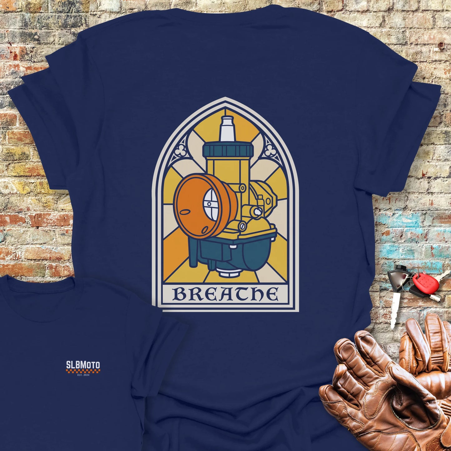 Stained Glass Carb Back Print T-Shirt - Navy