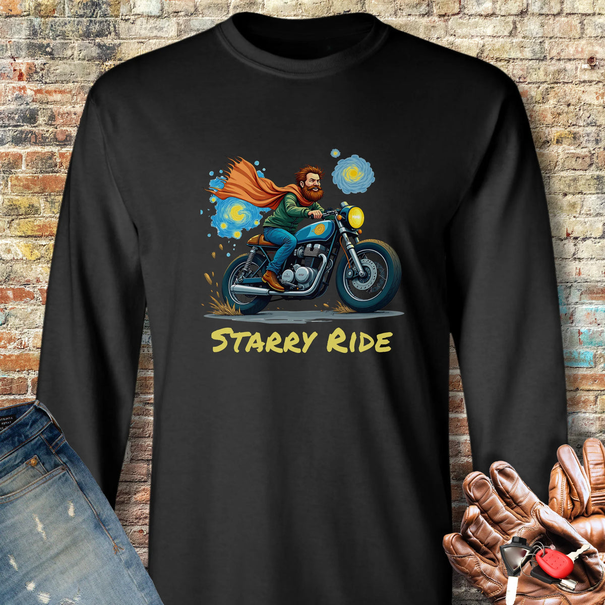 Starry Ride Long Sleeve T-Shirt - Black
