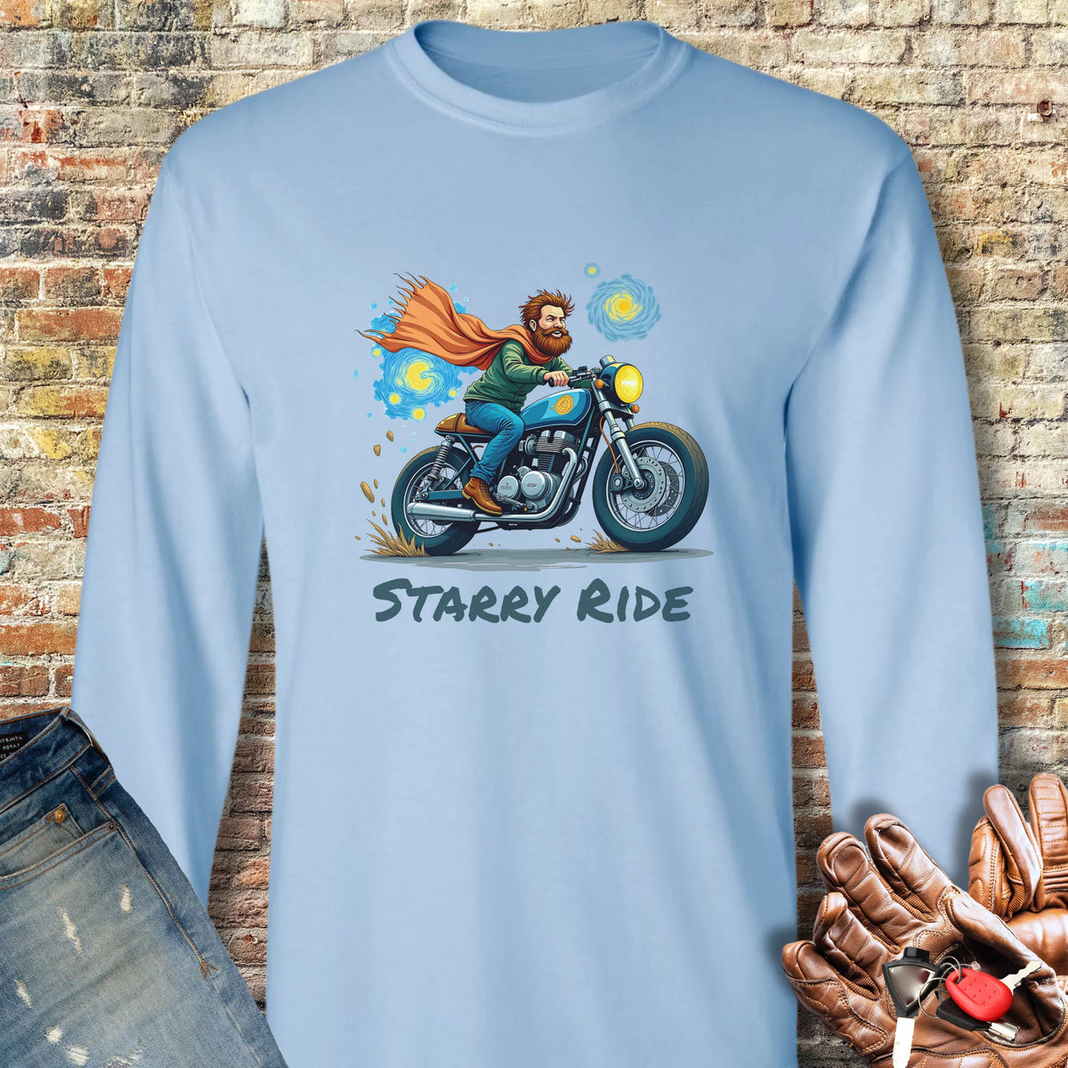 Starry Ride Long Sleeve T-Shirt - Light Blue