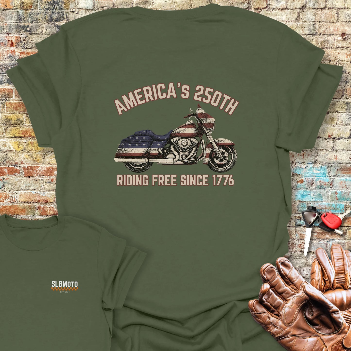 Stars & Stripes 250 Back Print T-Shirt - Military Green