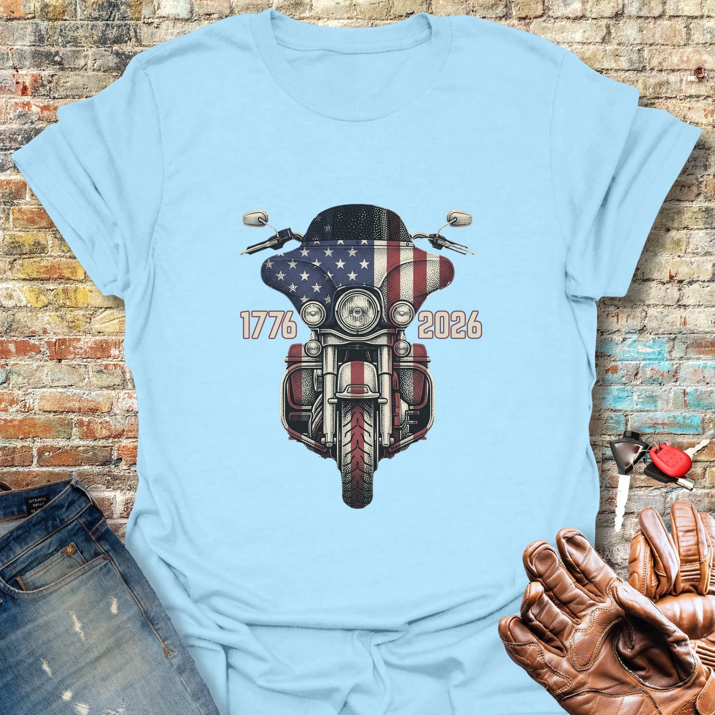 Stars & Stripes Ride T-Shirt - Light Blue