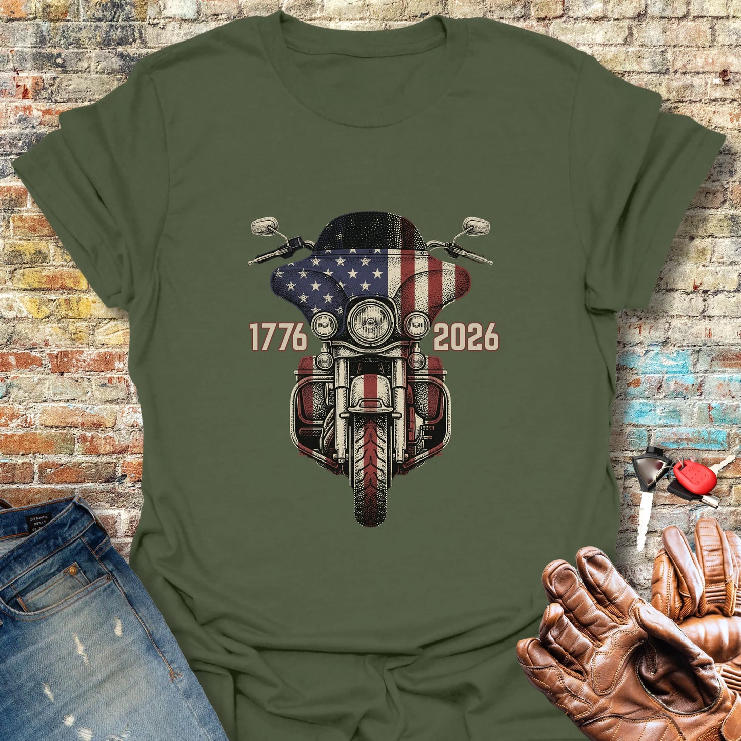Stars & Stripes Ride T-Shirt - Military Green