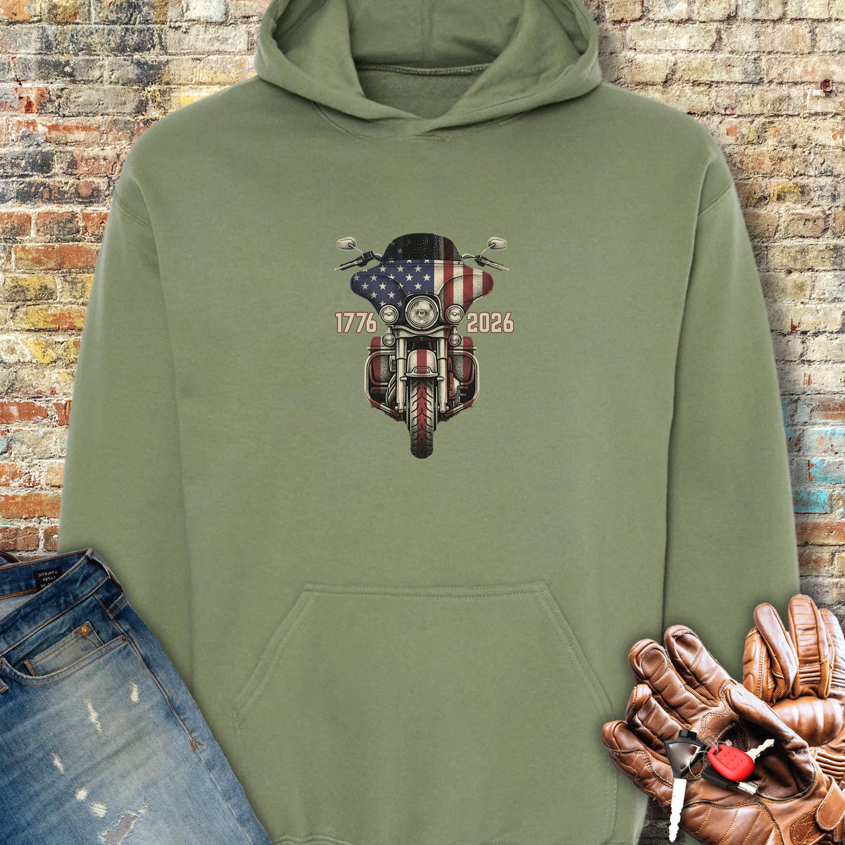 Stars & Stripes Ride Hoodie - Military Green