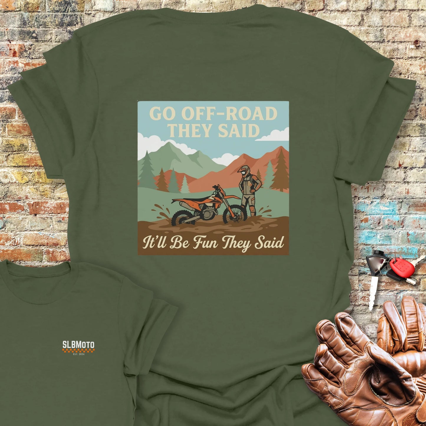 Stuck In The Mud Back Print T-Shirt - Military Green