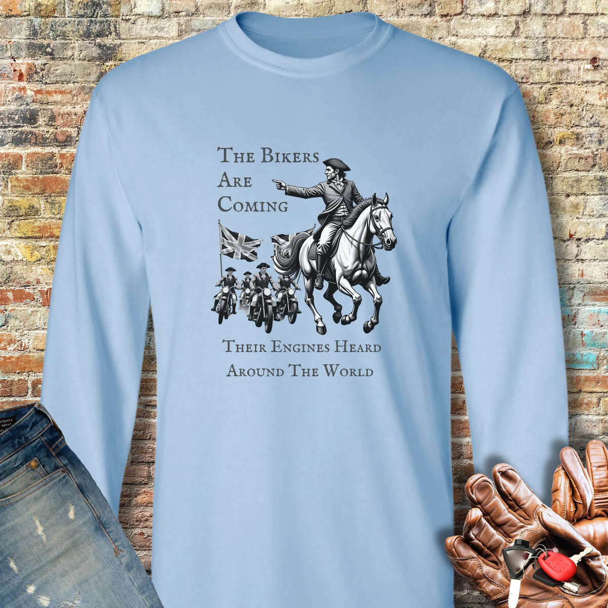 The Bikers Are Coming Long Sleeve T-Shirt - Light Blue