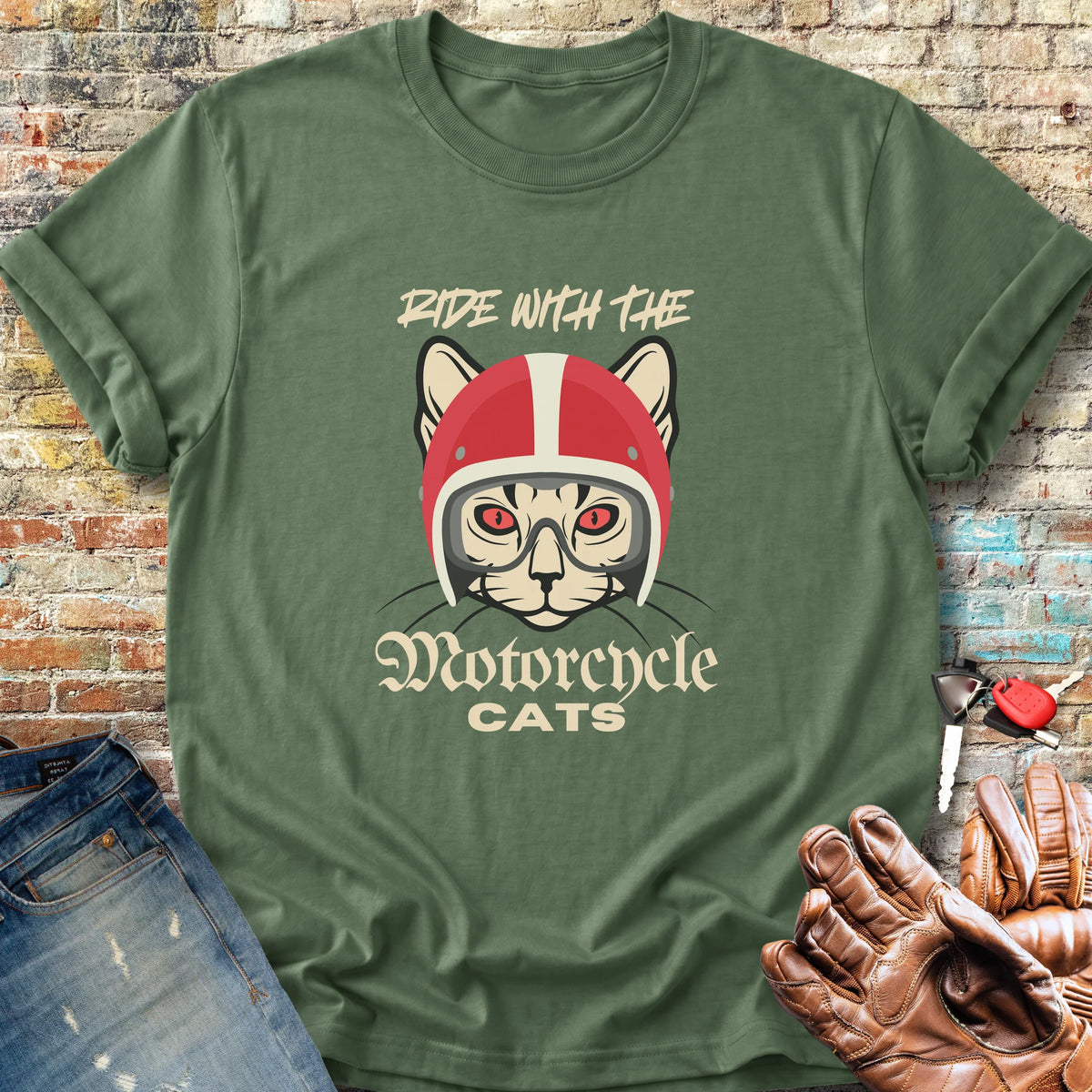 Motorcycle Cats Classic T-Shirt - Military Green
