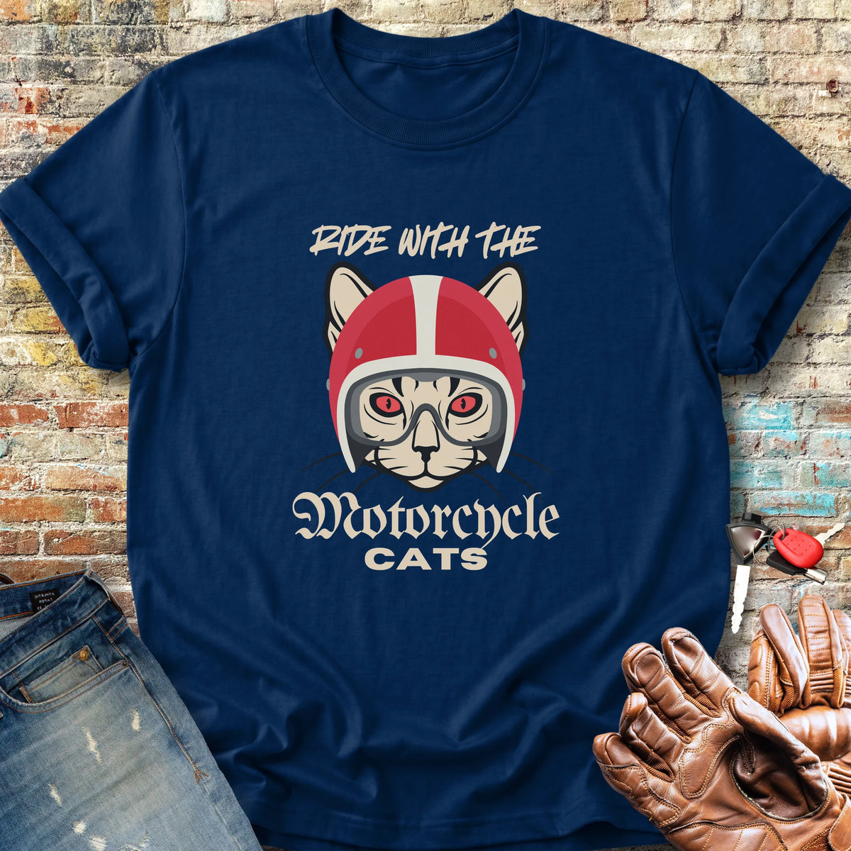 Motorcycle Cats Classic T-Shirt - Navy