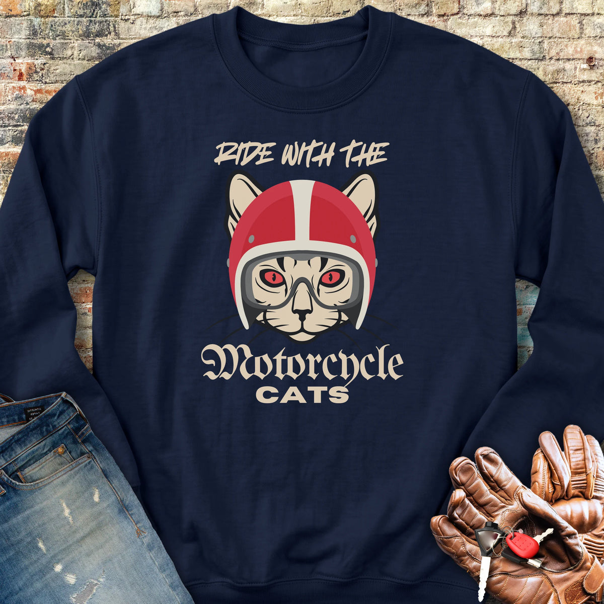 Motorcycle Cats Sweatshirt - Navy
