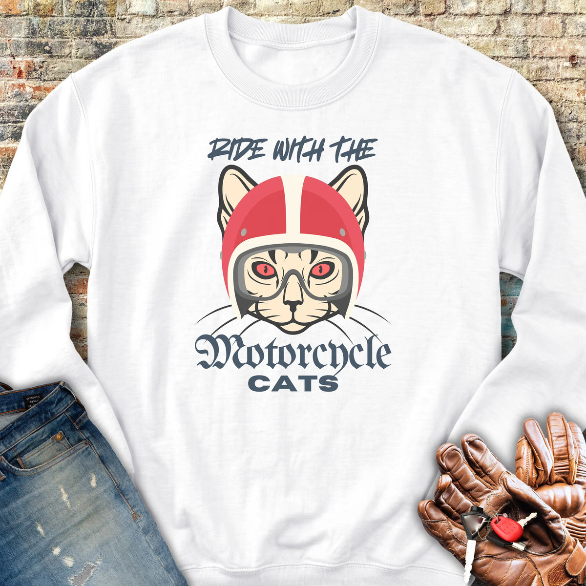Motorcycle Cats Sweatshirt - White