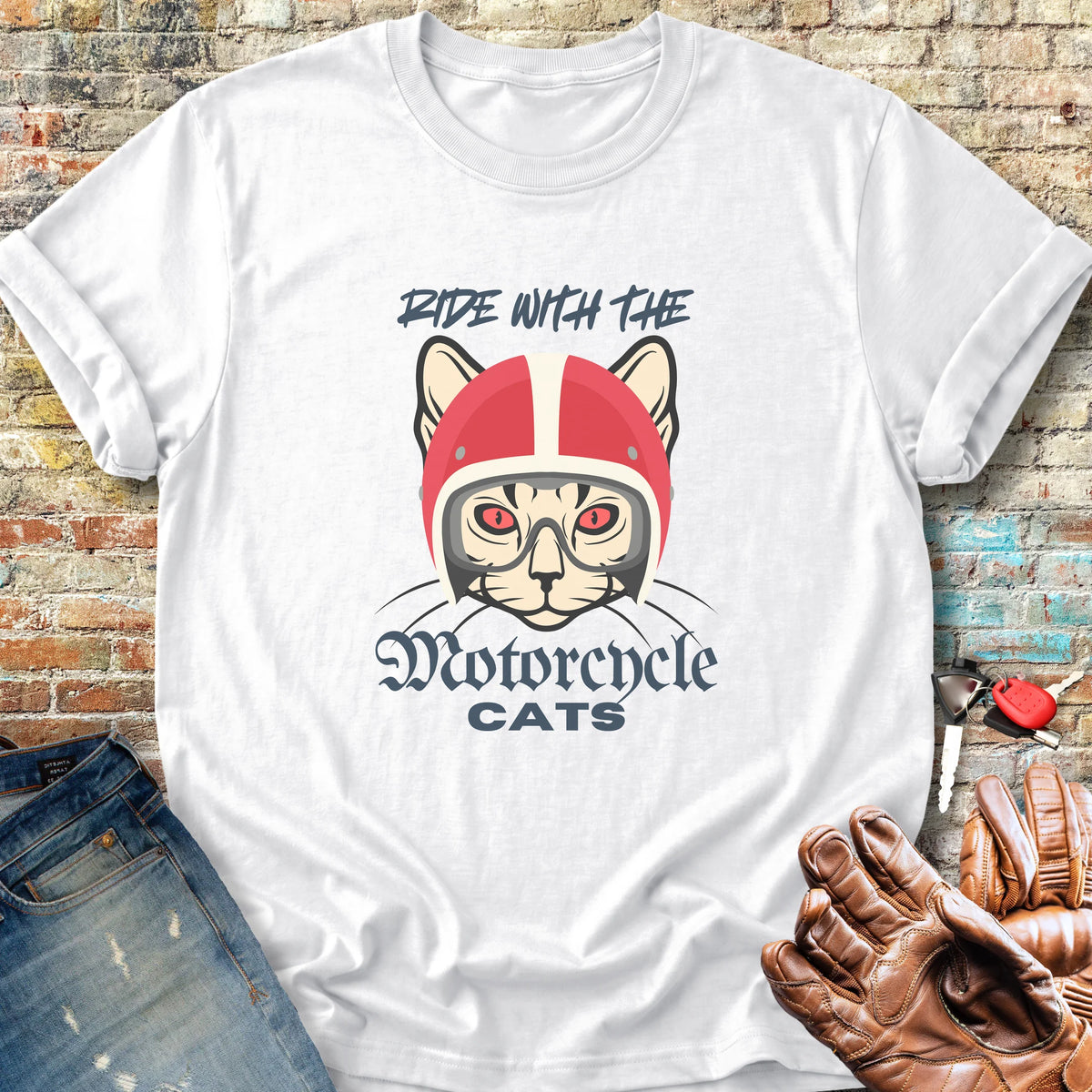 Motorcycle Cats Classic T-Shirt - White