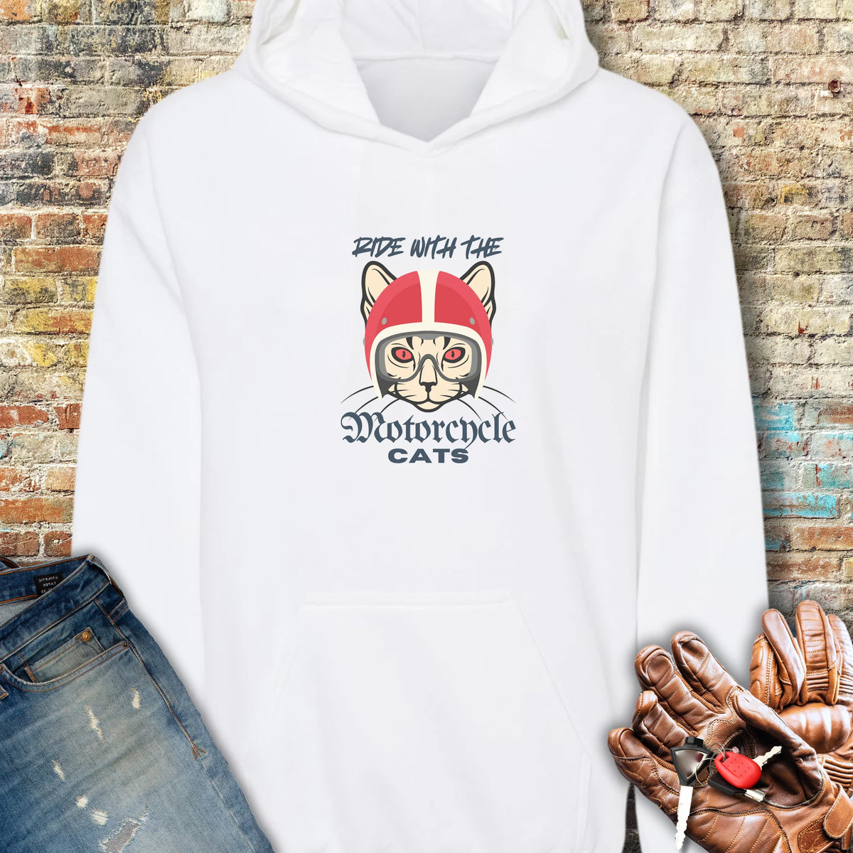 Motorcycle Cats Hoodie - White