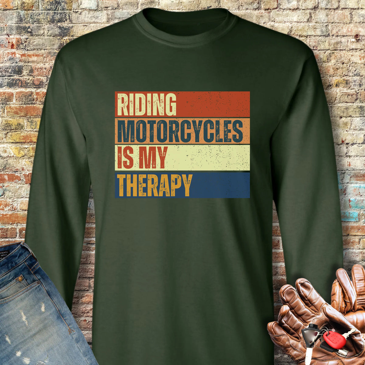 Therapy (Block) Long Sleeve T-Shirt - Forest Green