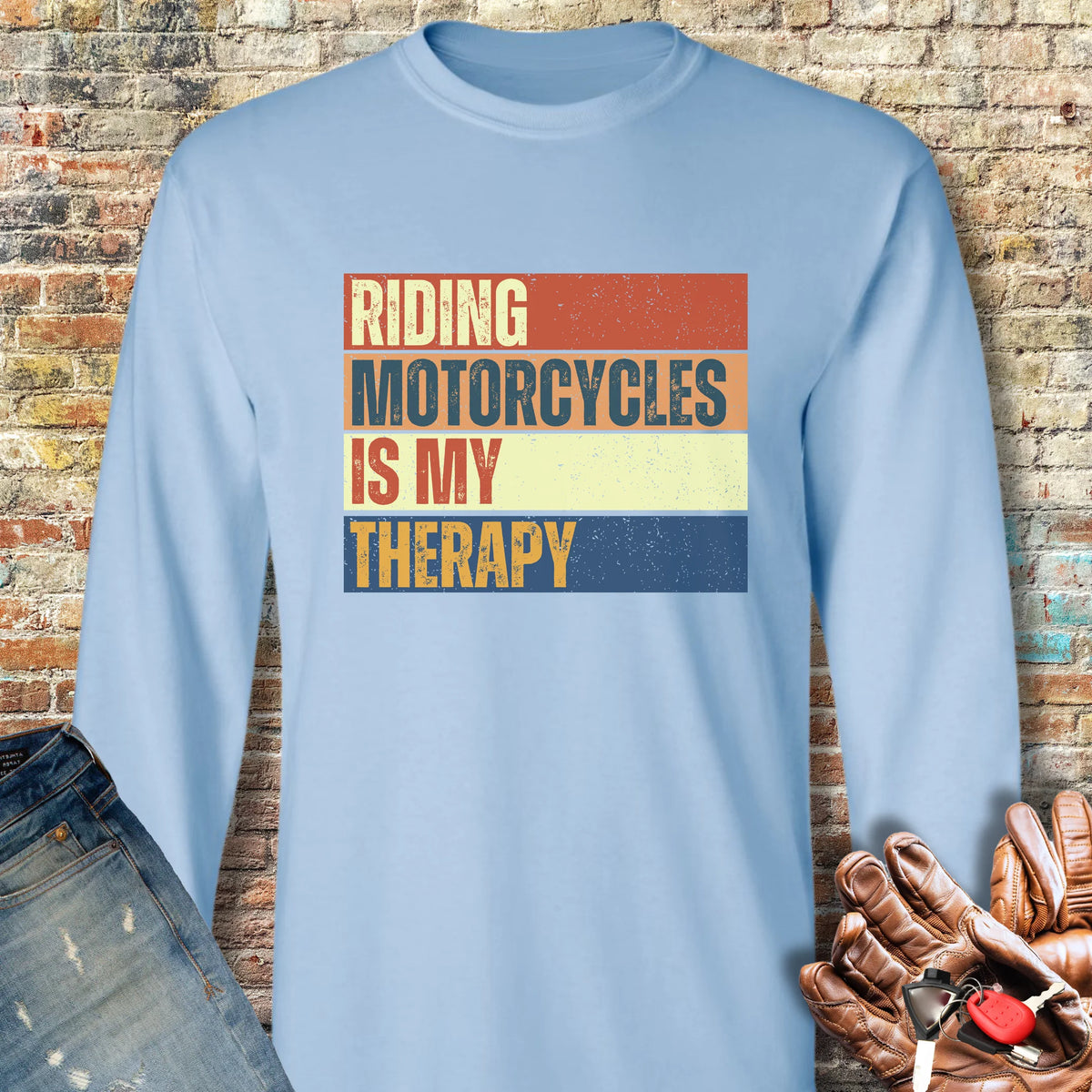 Therapy (Block) Long Sleeve T-Shirt - Light Blue