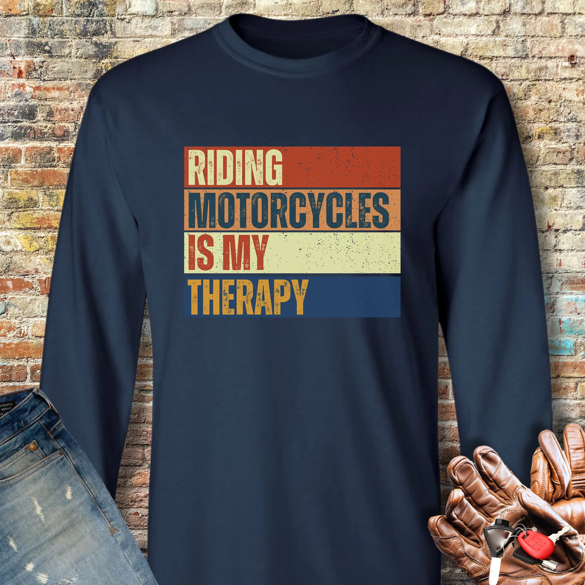 Therapy (Block) Long Sleeve T-Shirt - Navy