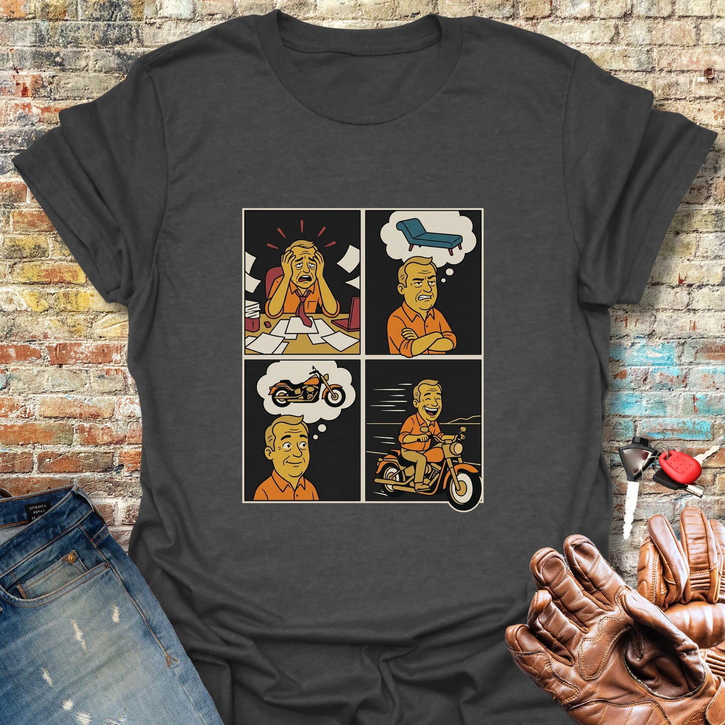 Therapy Comic Strip T-Shirt - Dark Heather