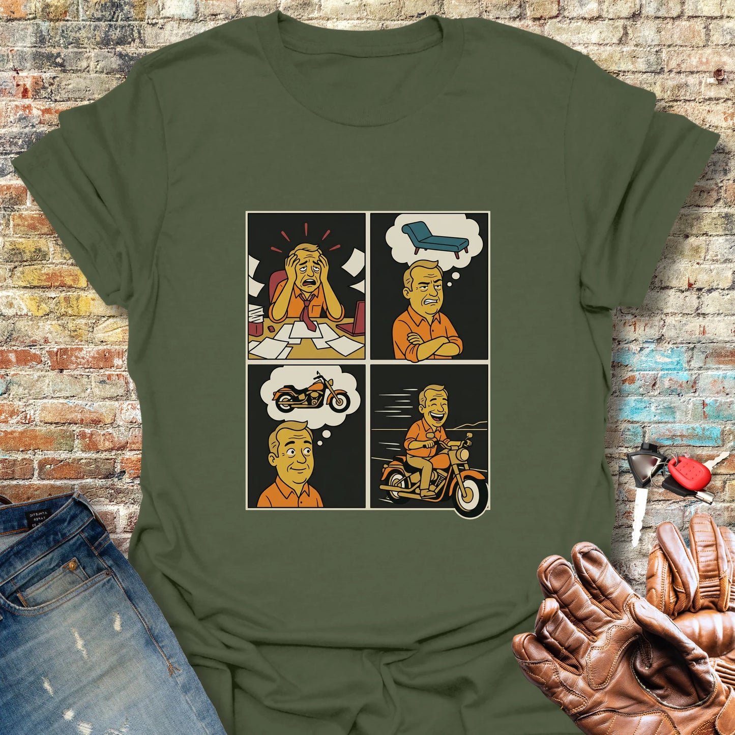 Therapy Comic Strip T-Shirt - Military Green