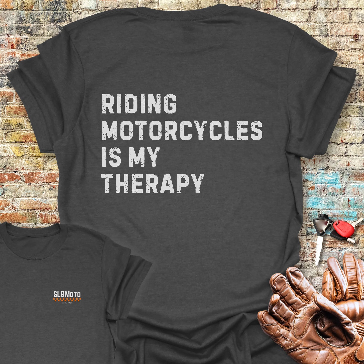 Therapy (Text) Back Print T-Shirt - Dark Heather