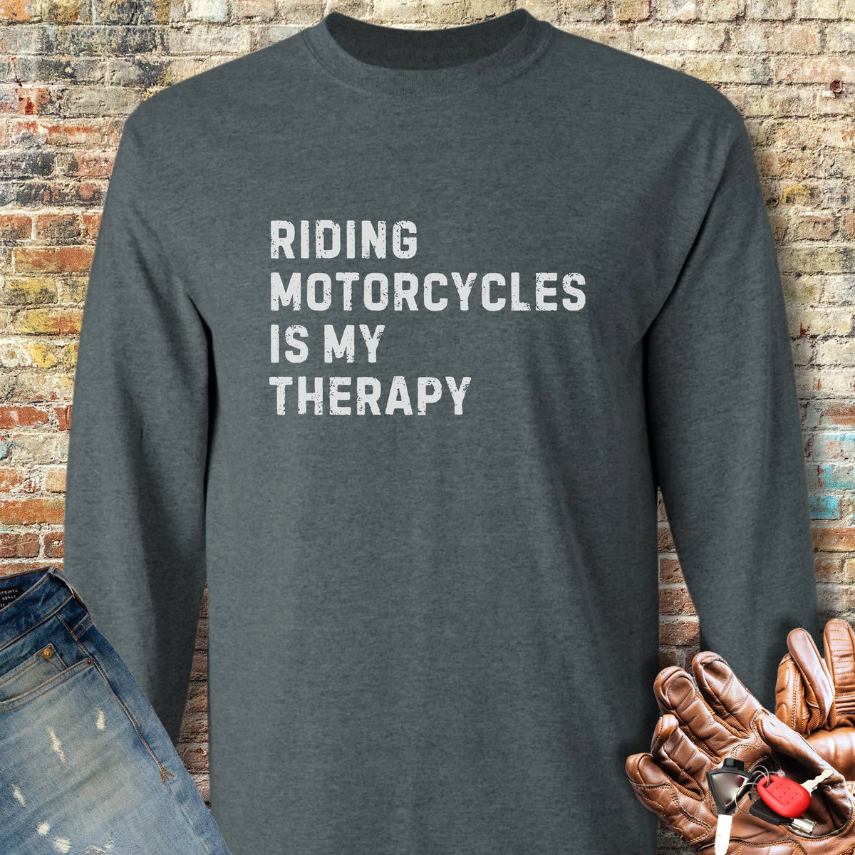 Therapy (Text) Long Sleeve T-Shirt - Dark Heather