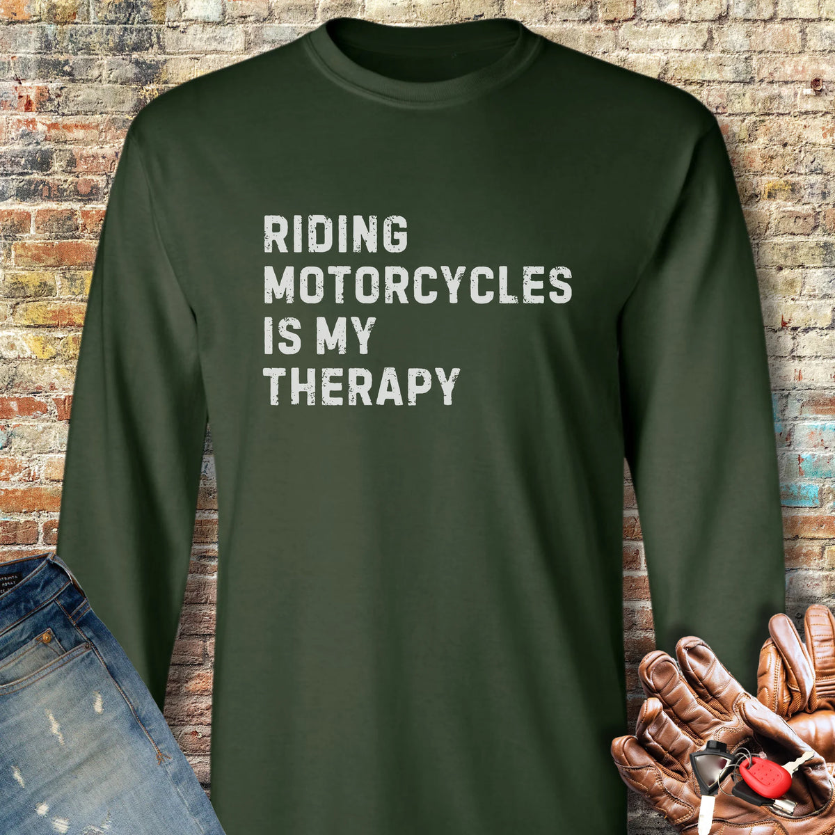 Therapy (Text) Long Sleeve T-Shirt - Forest Green