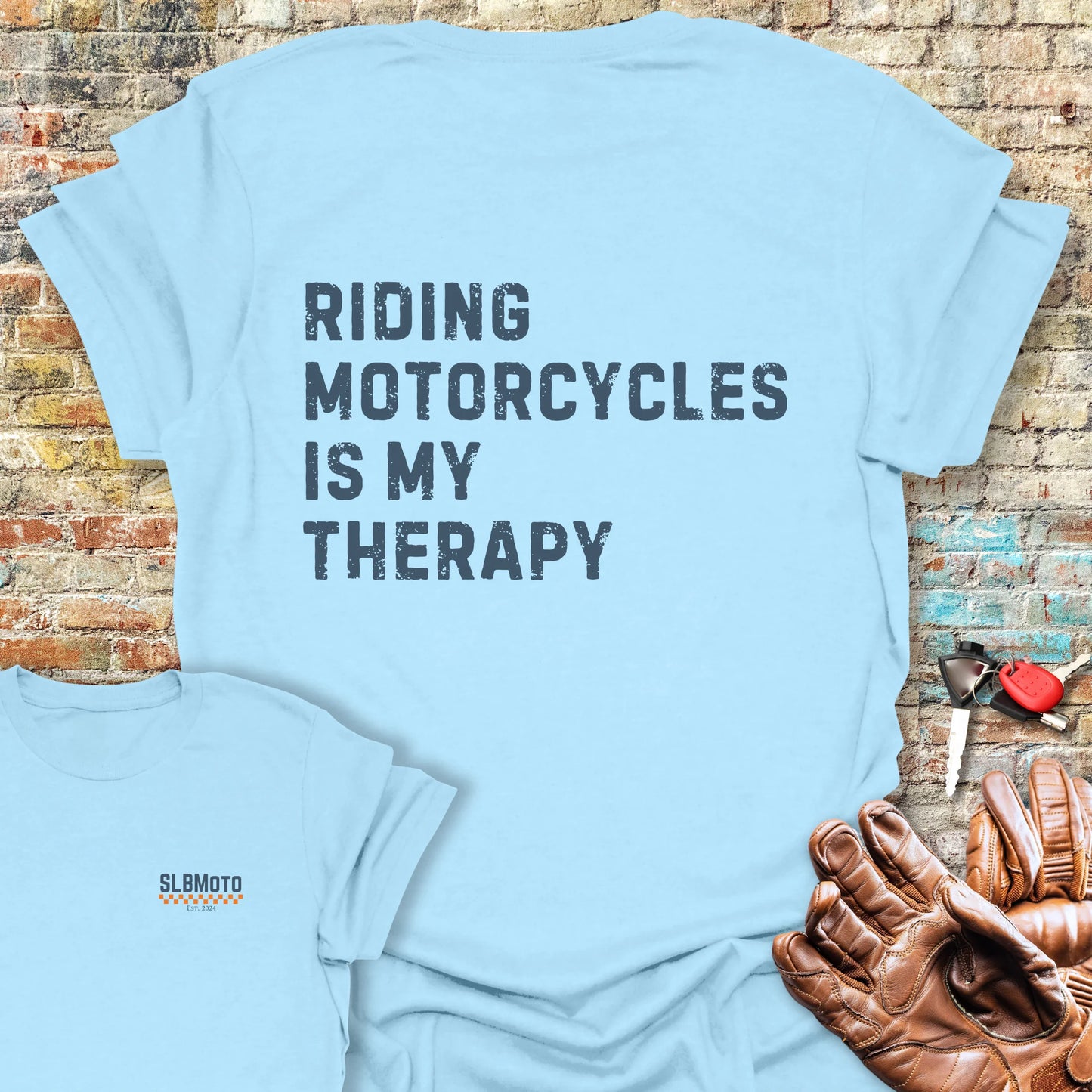 Therapy (Text) Back Print T-Shirt - Light Blue