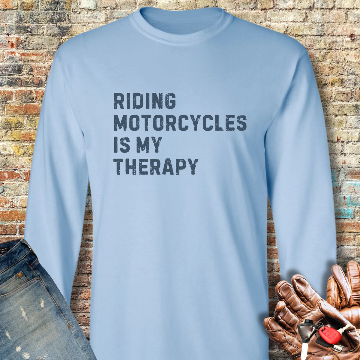 Therapy (Text) Long Sleeve T-Shirt - Light Blue