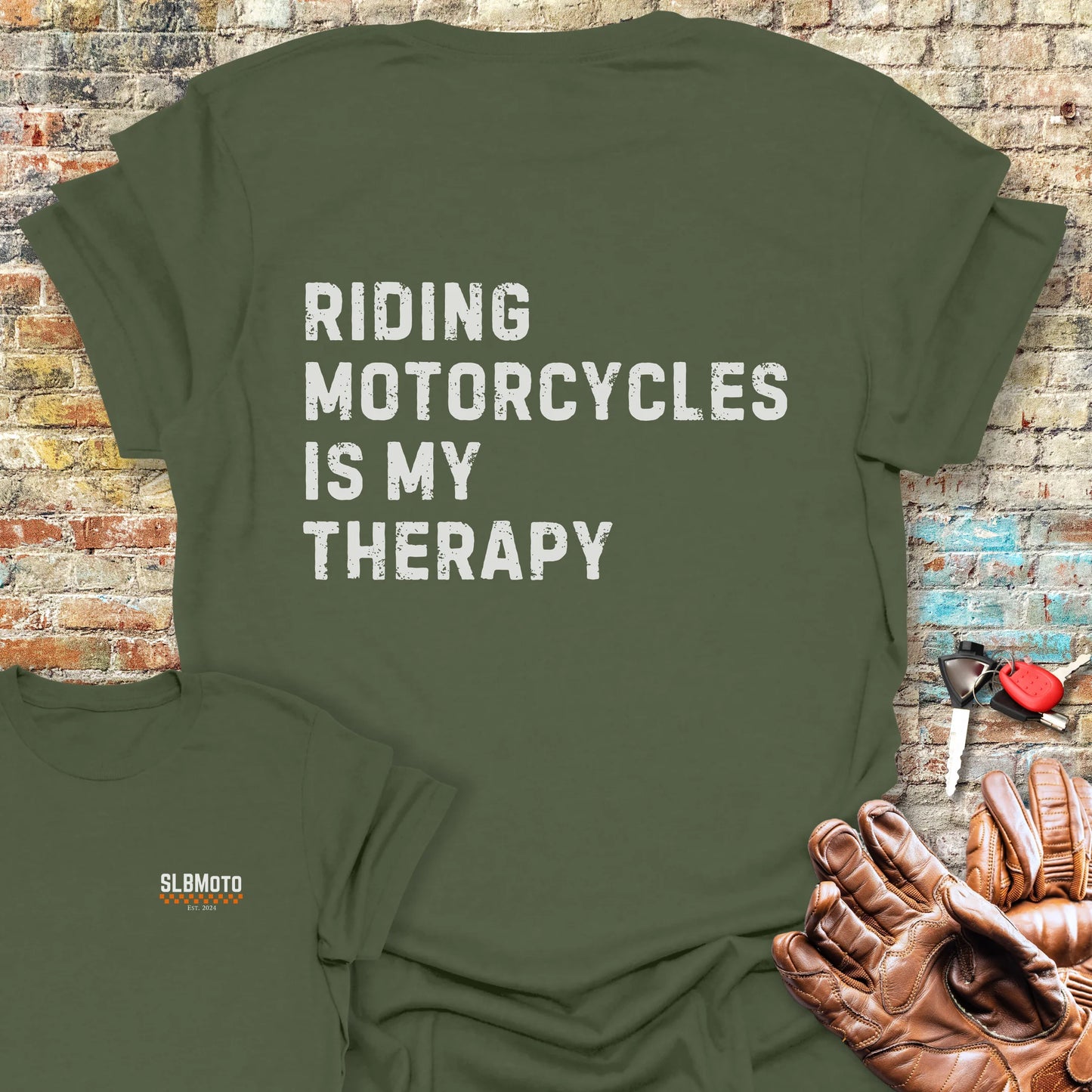 Therapy (Text) Back Print T-Shirt - Military Green