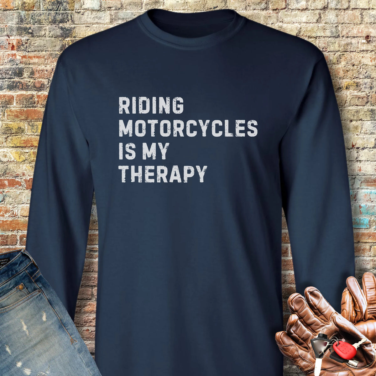 Therapy (Text) Long Sleeve T-Shirt - Navy