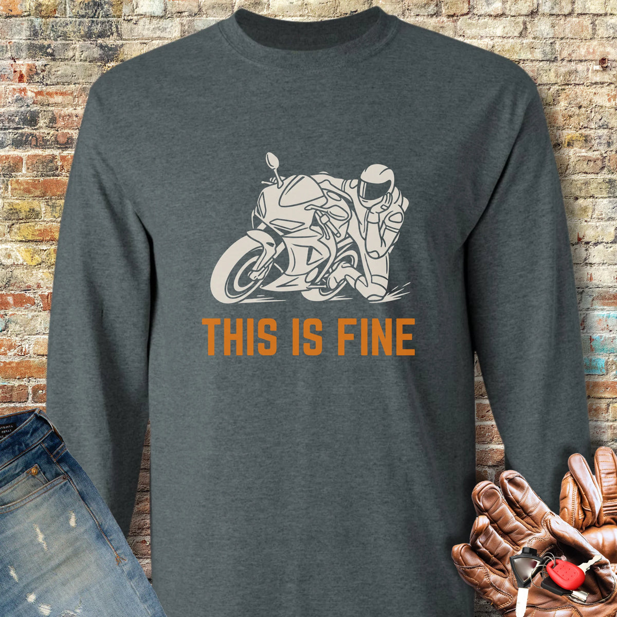 This Is Fine Long Sleeve T-Shirt - Dark Heather