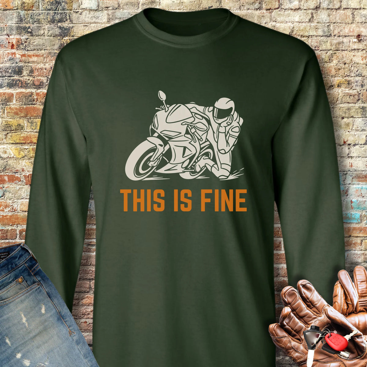 This Is Fine Long Sleeve T-Shirt - Forest Green
