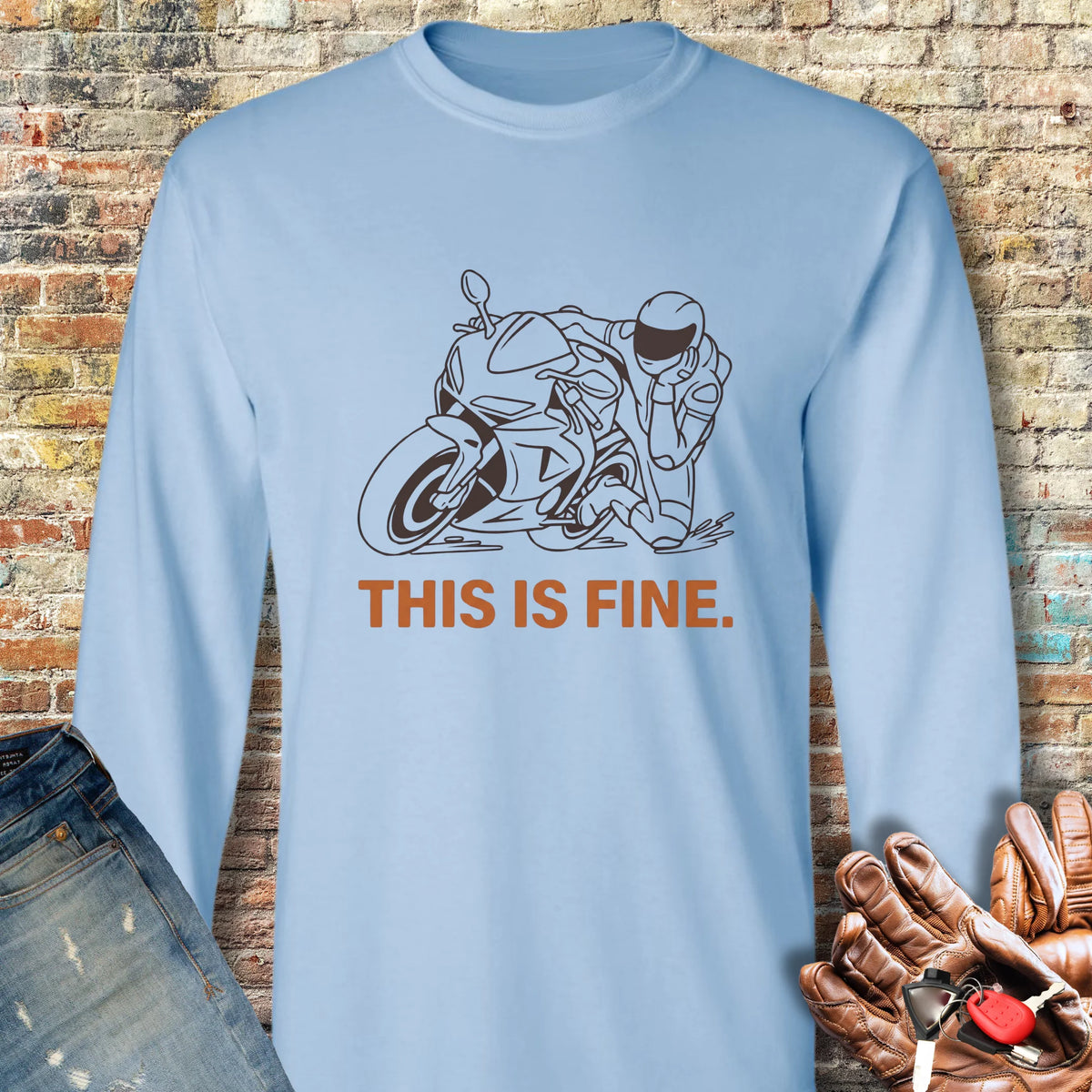 This Is Fine Long Sleeve T-Shirt - Light Blue