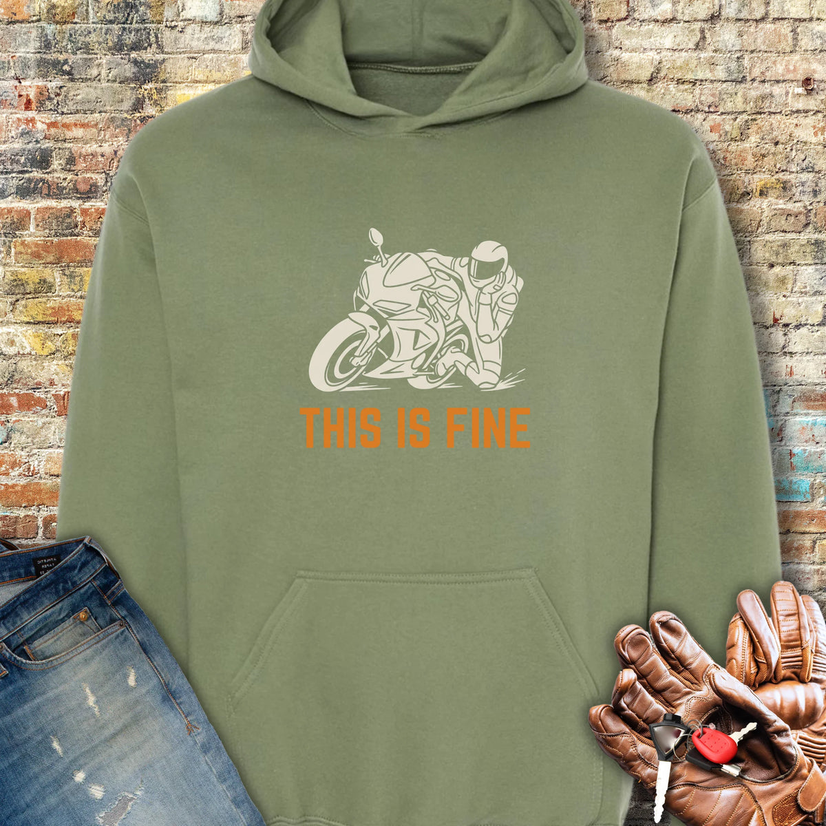 This Is Fine Hoodie - Military Green