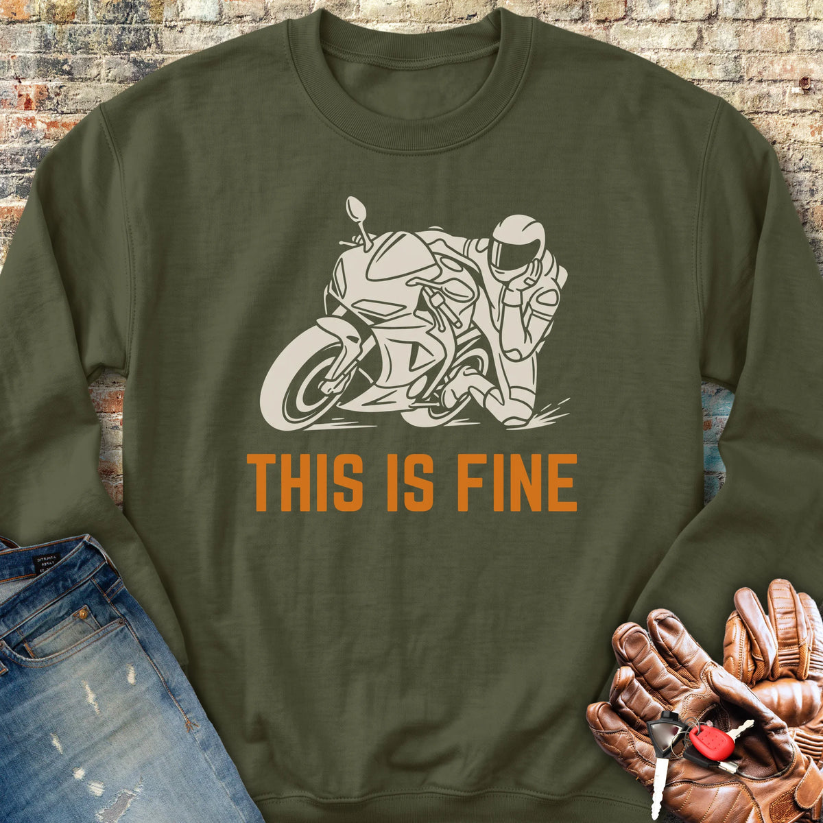 This Is Fine Sweatshirt - Military Green