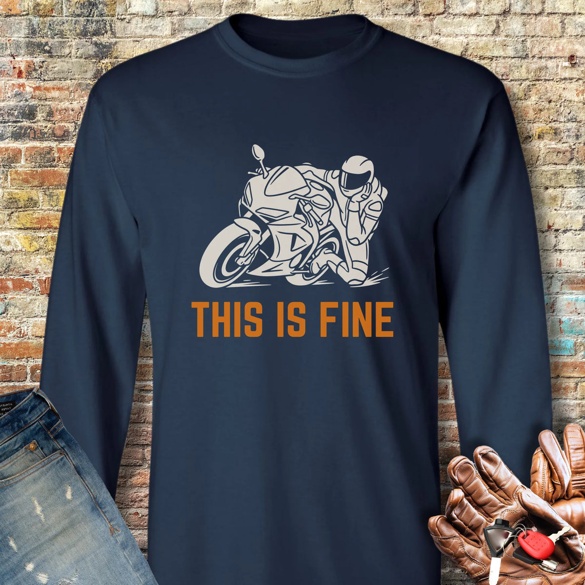 This Is Fine Long Sleeve T-Shirt - Navy