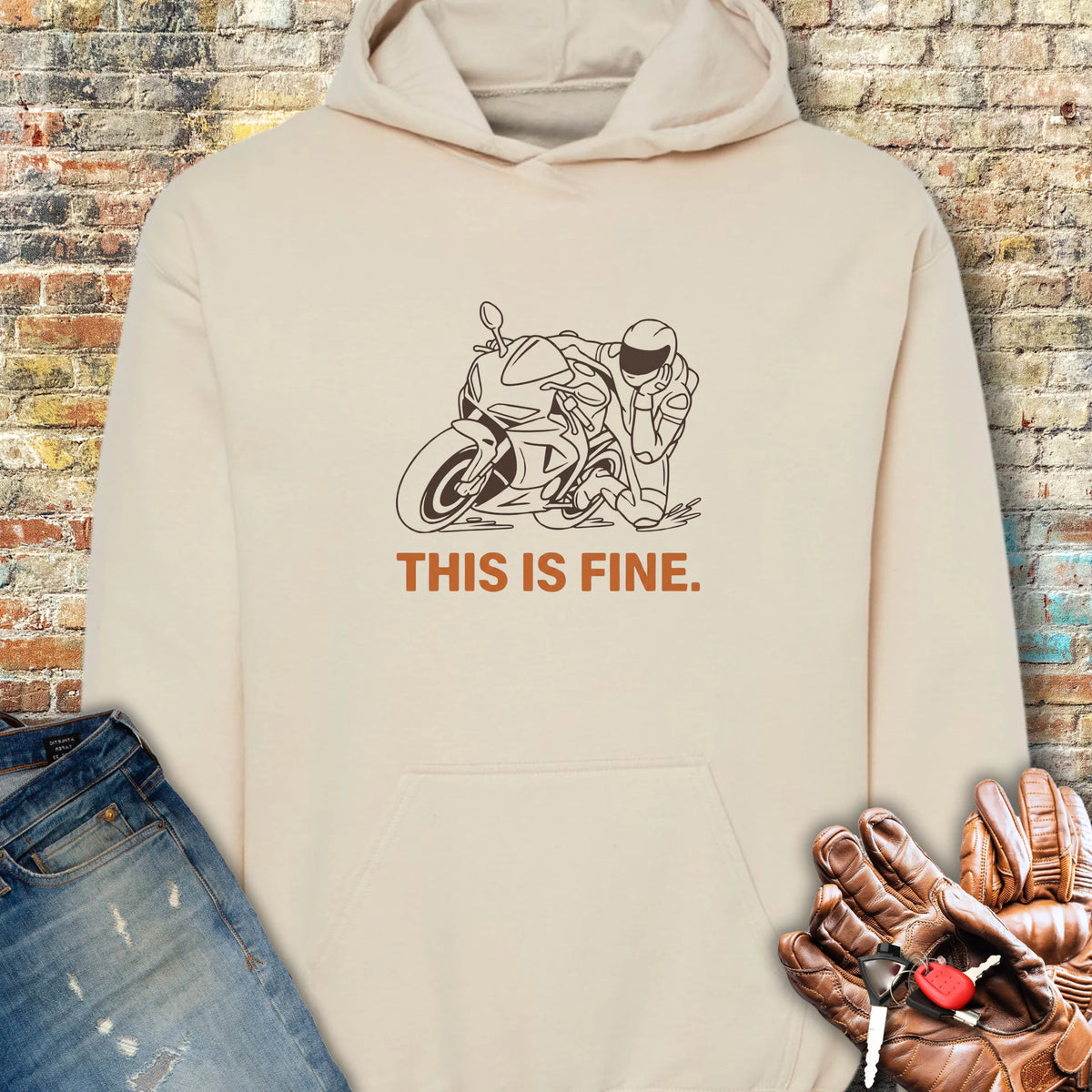 This Is Fine Hoodie - Sand