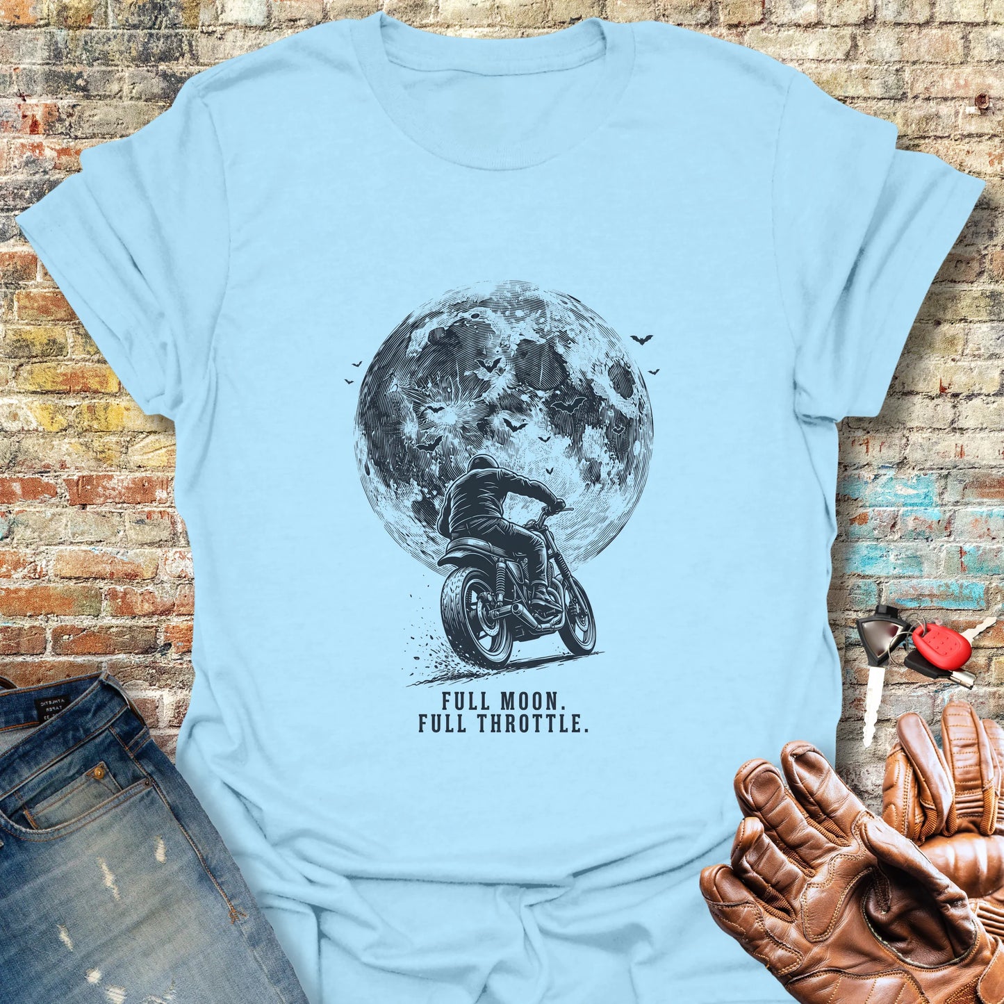 Throttle to the Moon T-Shirt - Light Blue