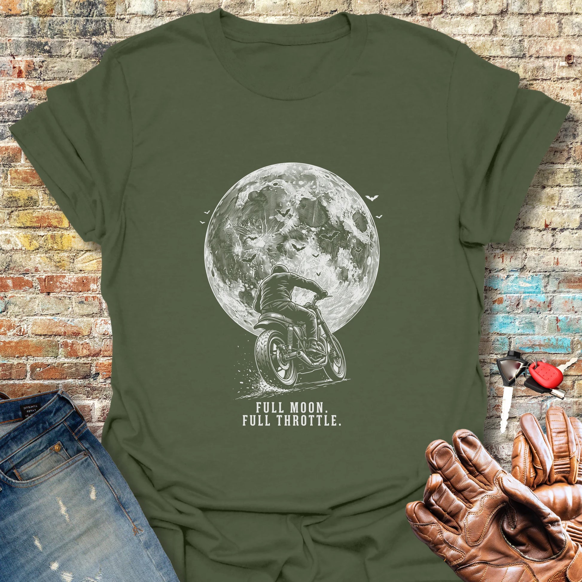 Throttle to the Moon T-Shirt - Military Green