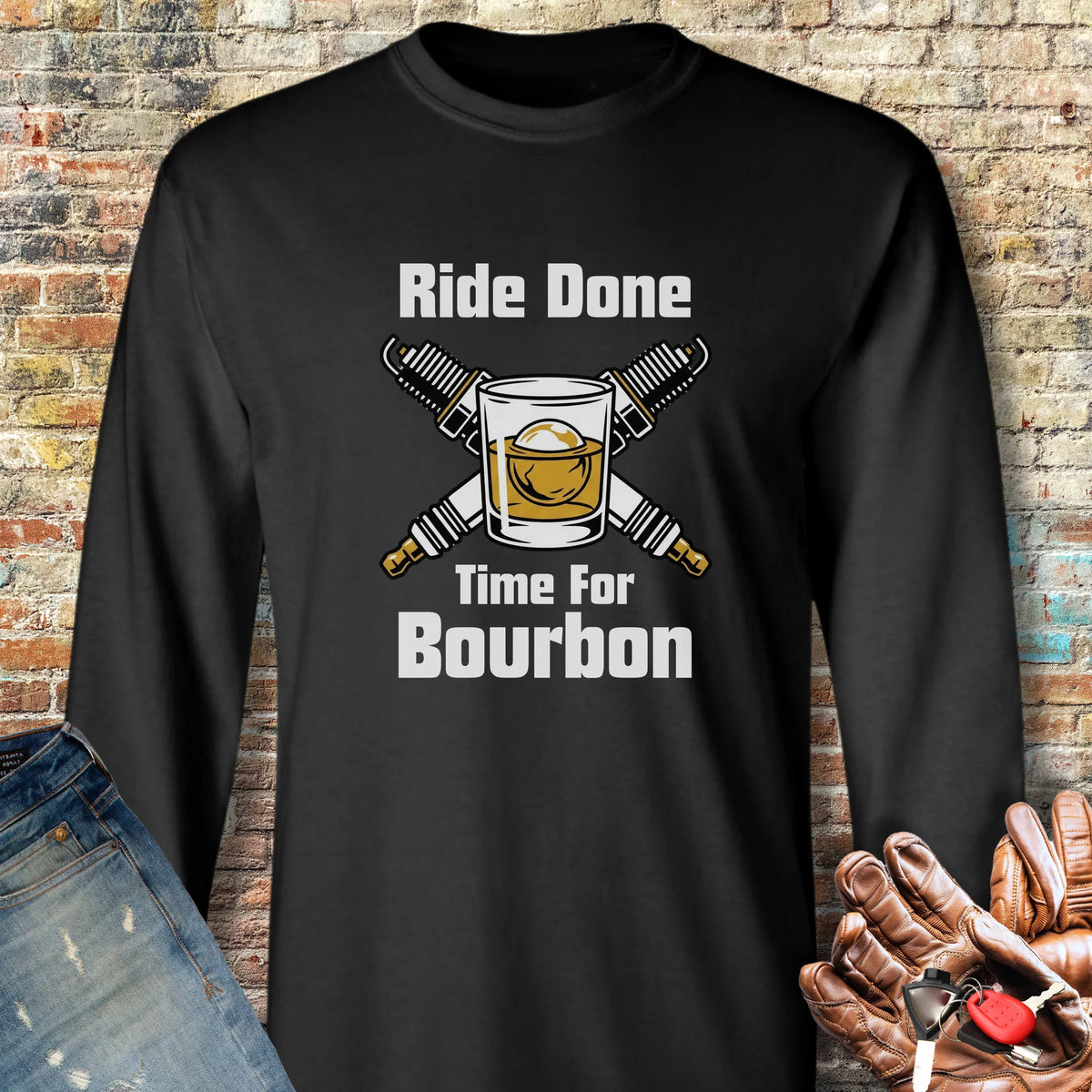 Time For Bourbon Long Sleeve T-Shirt - Black