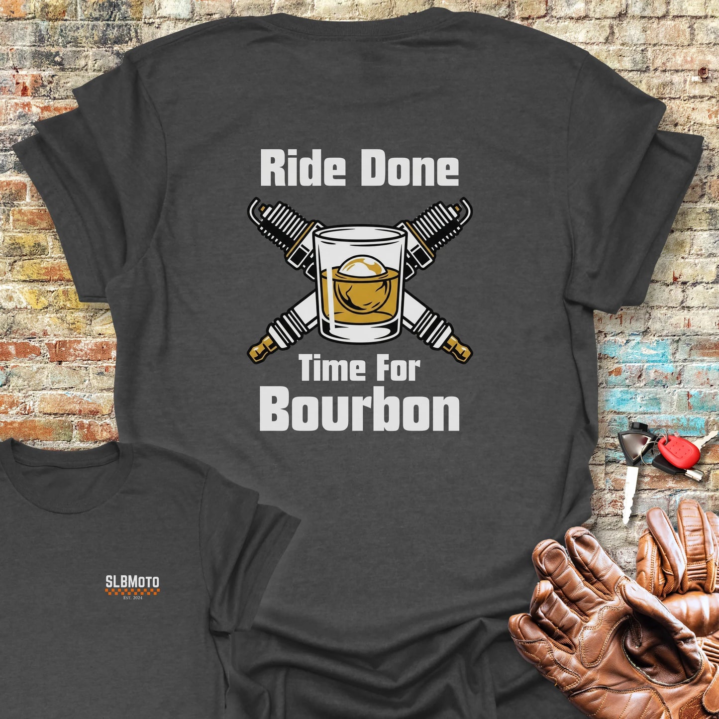 Time For Bourbon Back Print T-Shirt - Dark Heather