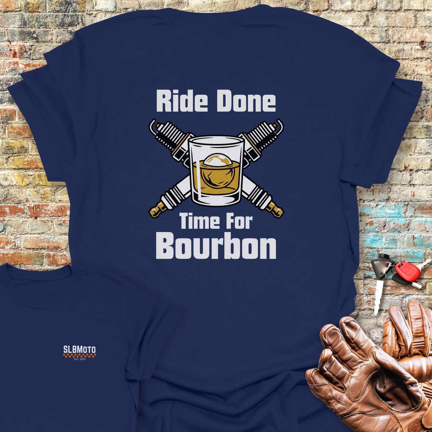 Time For Bourbon Back Print T-Shirt - Navy