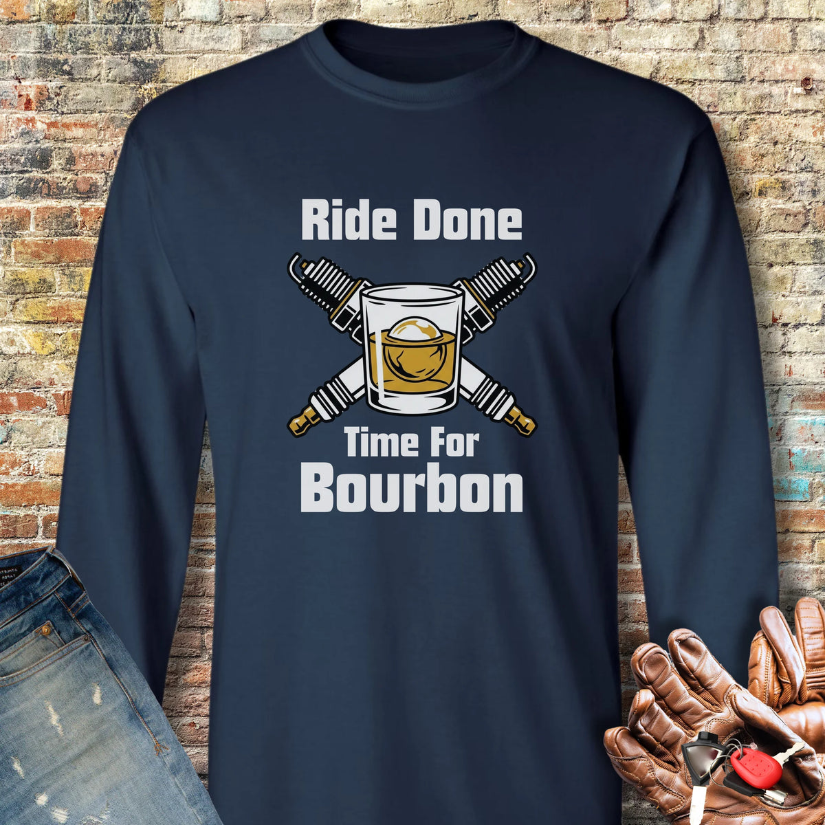 Time For Bourbon Long Sleeve T-Shirt - Navy