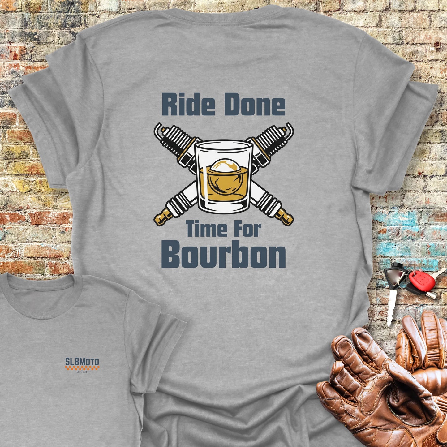 Time For Bourbon Back Print T-Shirt - Sport Grey