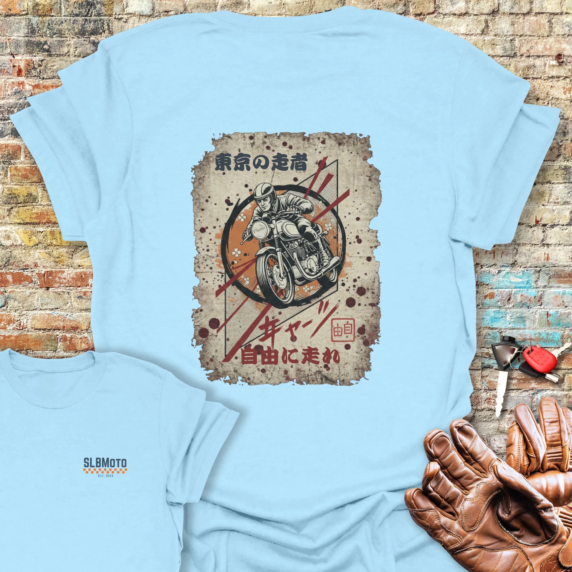 Tokyo Racer Back Print T-Shirt - Light Blue