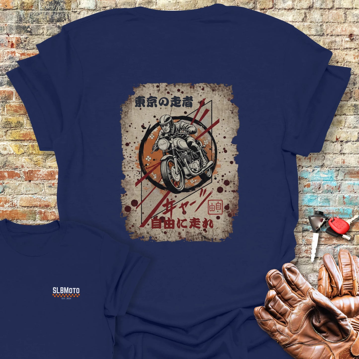 Tokyo Racer Back Print T-Shirt - Navy