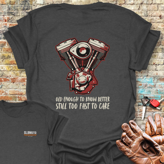 Too Fast To Care Back Print T-Shirt - Dark Heather