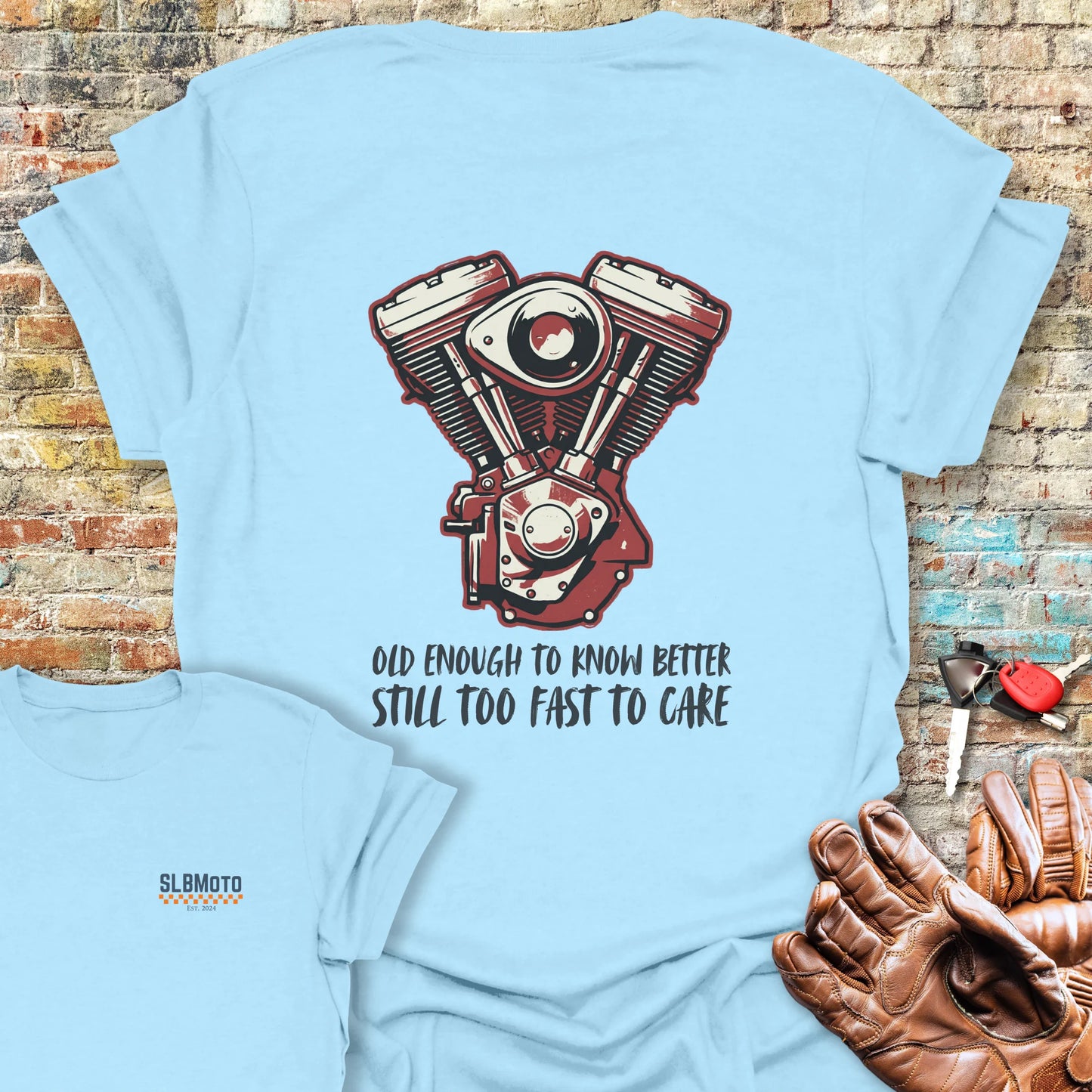 Too Fast To Care Back Print T-Shirt - Light Blue