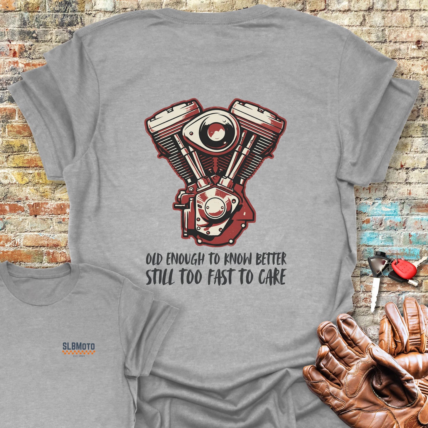 Too Fast To Care Back Print T-Shirt - Sport Grey